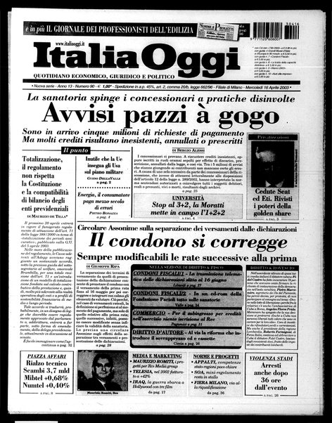 Italia oggi : quotidiano di economia finanza e politica